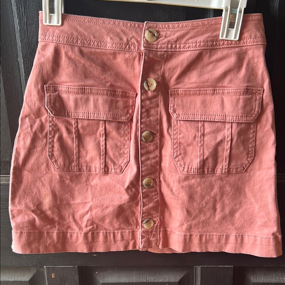 Copper Key Coral Button-Front Mini Skirt